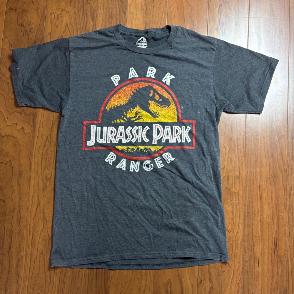 Jurassic Park Ranger Graphic T-Shirt Charcoal Grey Heather Movie Tee Medium